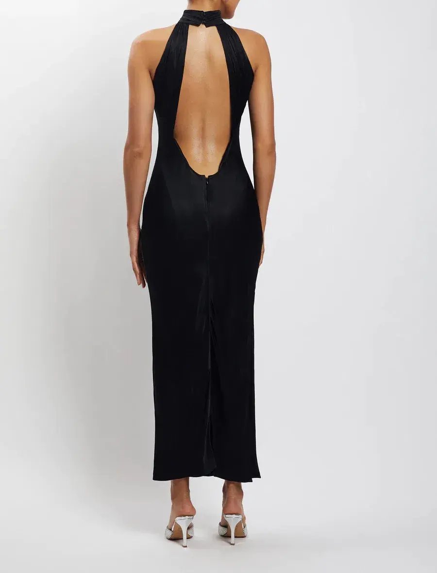 Meshki Claire Satin Drape Back Maxi Dress Black Size S / AU 8 photo 3