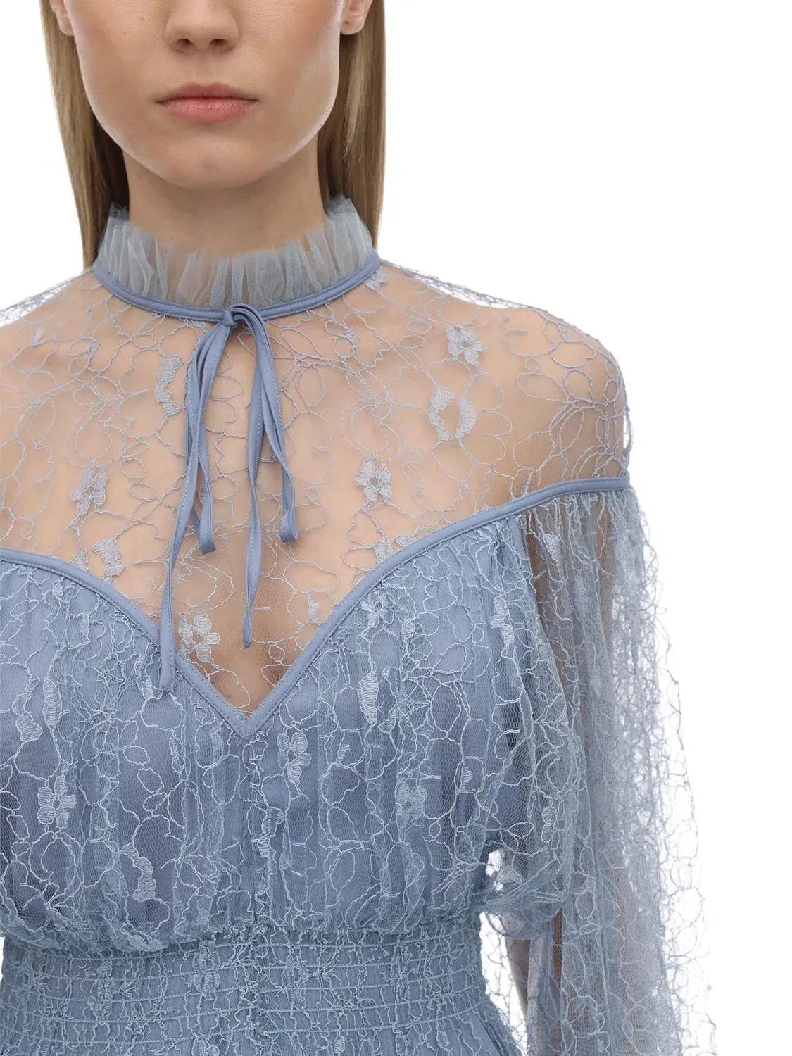 Alice McCALL Ruffled Lace Mini Dress Blue Size 8 photo 4