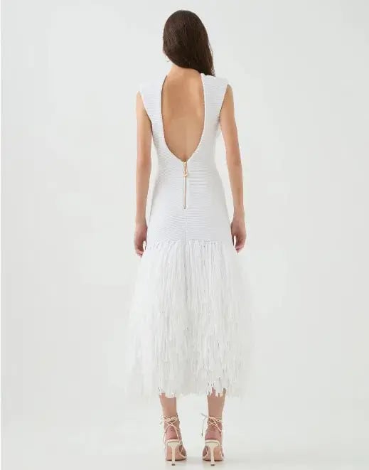 Aje Rushes Raffia Maxi Dress Ivory White Size 6 photo 3
