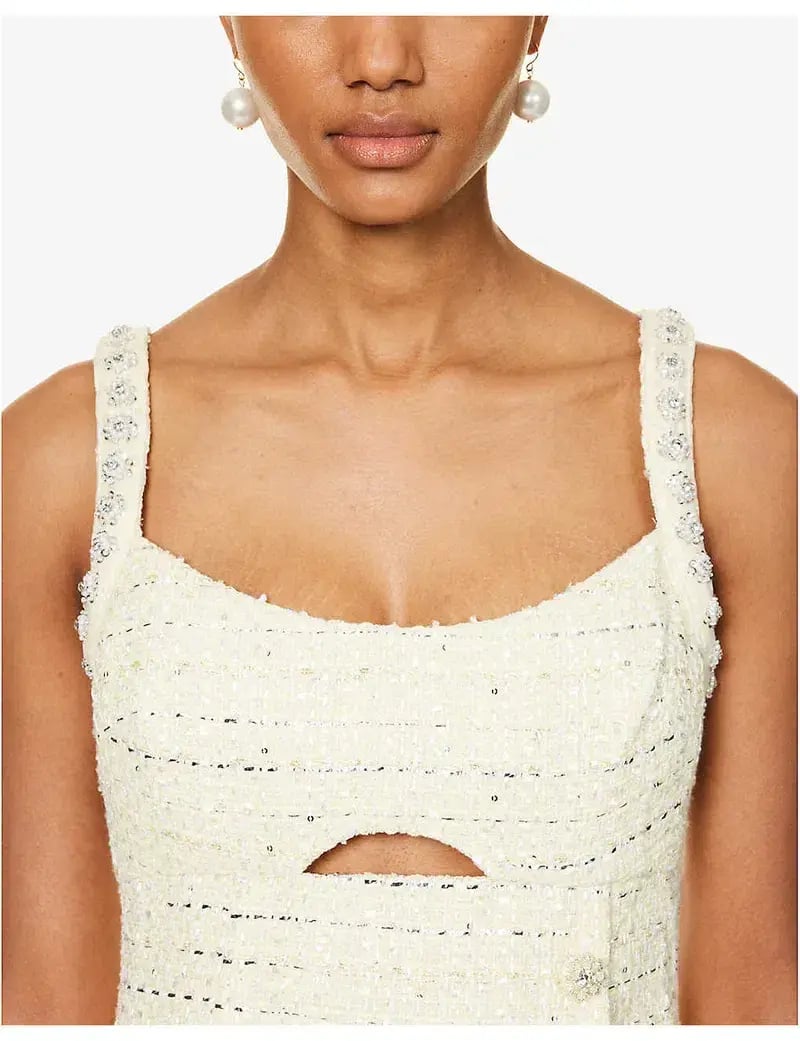 Self Portrait Boucle Diamante Mini Dress Yellow Size 8 photo 4