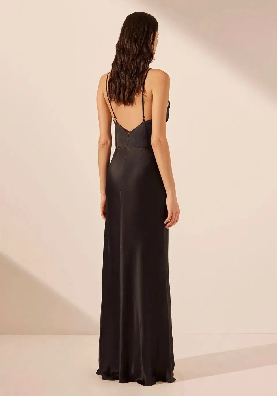 Shona Joy Leticia Silk Cowl Neck Lace Maxi Dress Black Size 6 photo 5