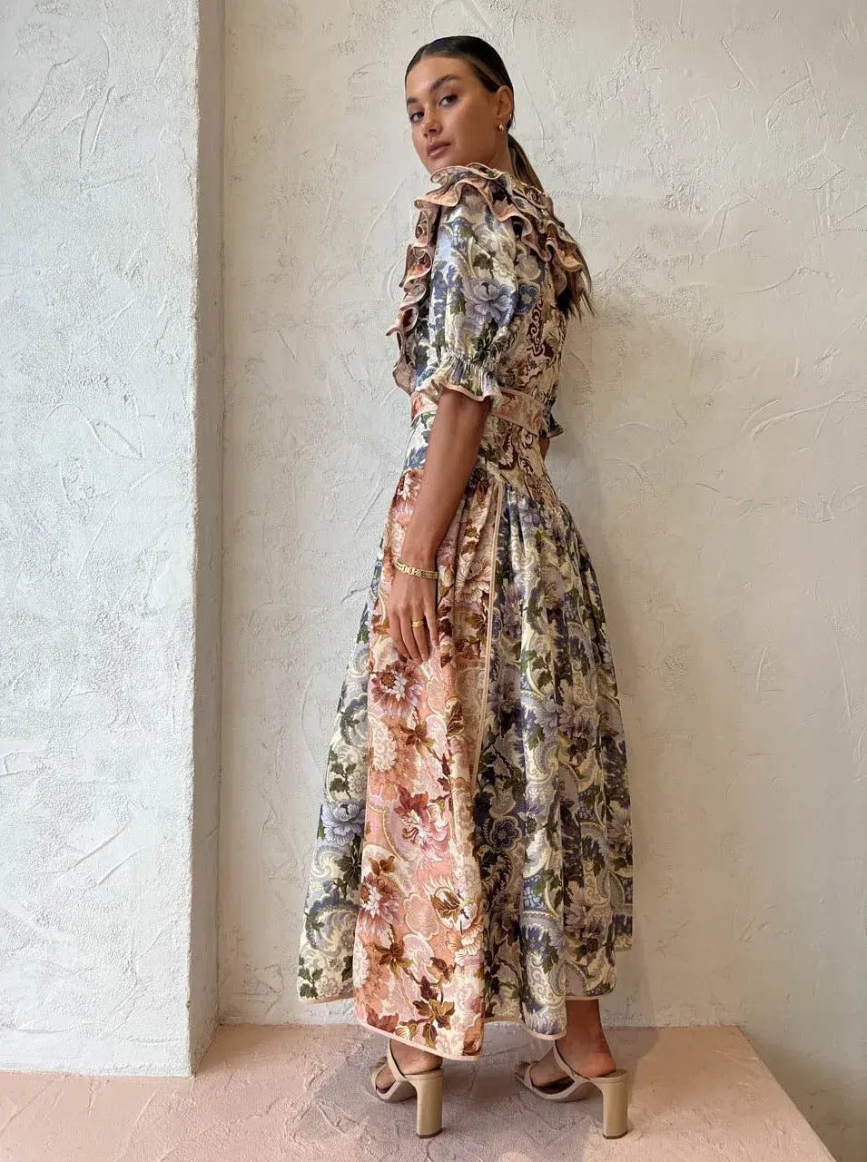 Alemais Phillipa Ruffle Neck Midi Dress Floral Size 14 photo 2