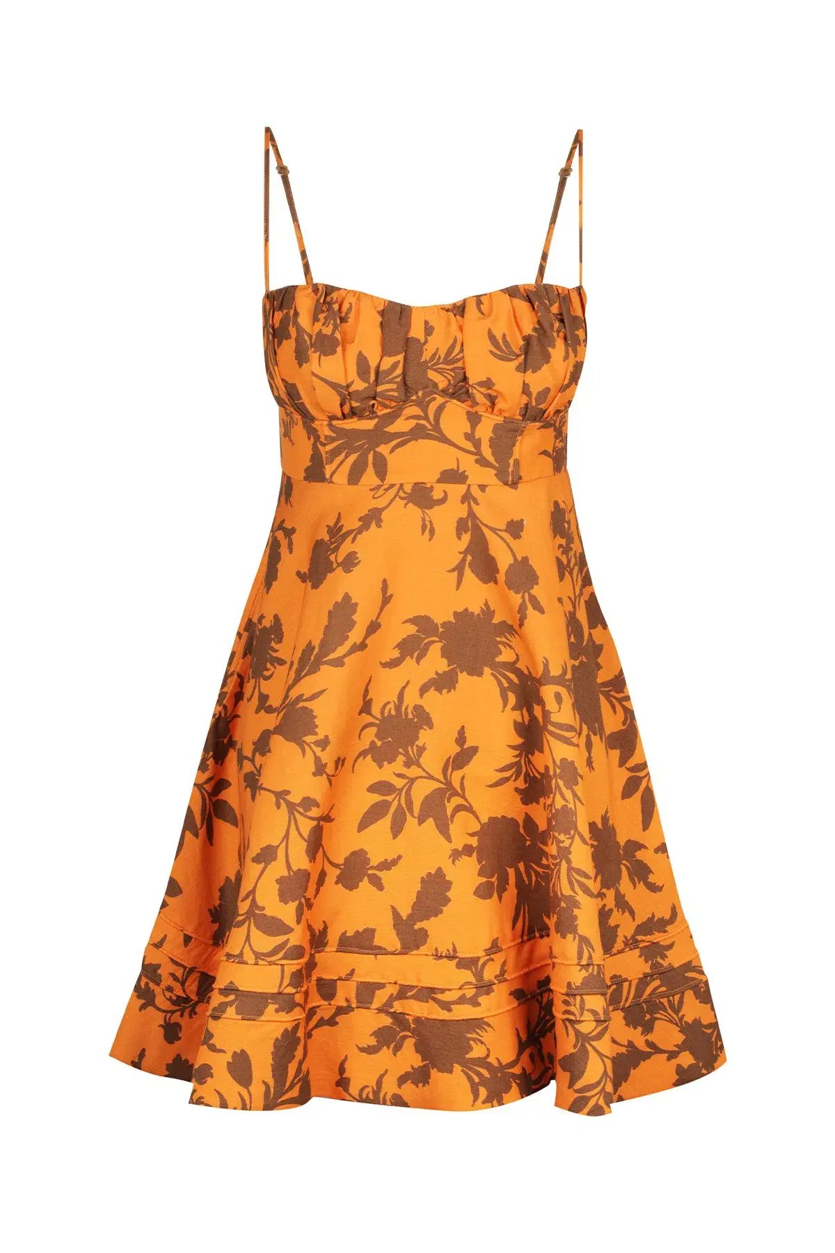 Shona Joy Uli Linen Corded Circle Mini Dress Orange Print Size 12 photo 4