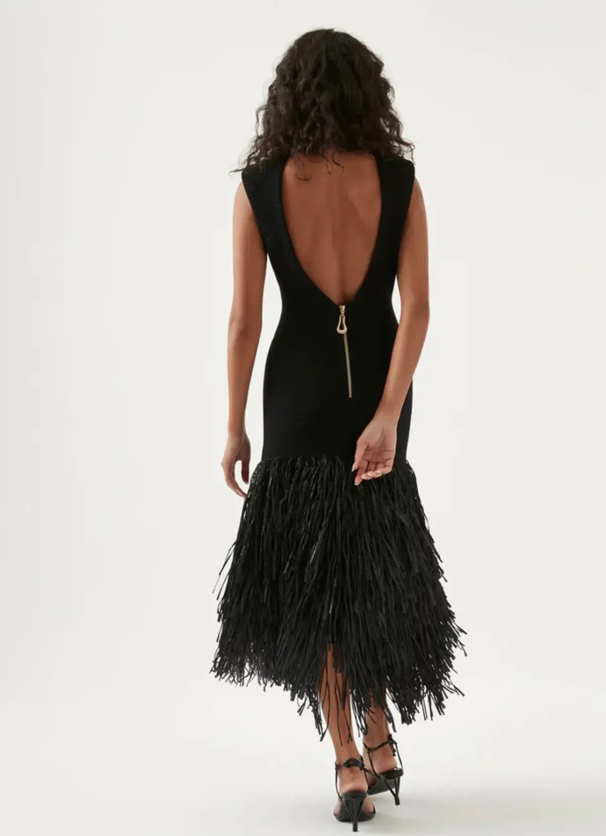 Aje Rushes Raffia Knit Midi Dress Black Size 10 photo 3