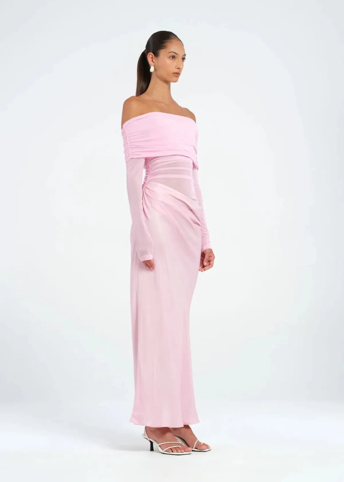 Benni Yasmin Off Shoulder Maxi Dress Baby Pink Size 8 photo 3
