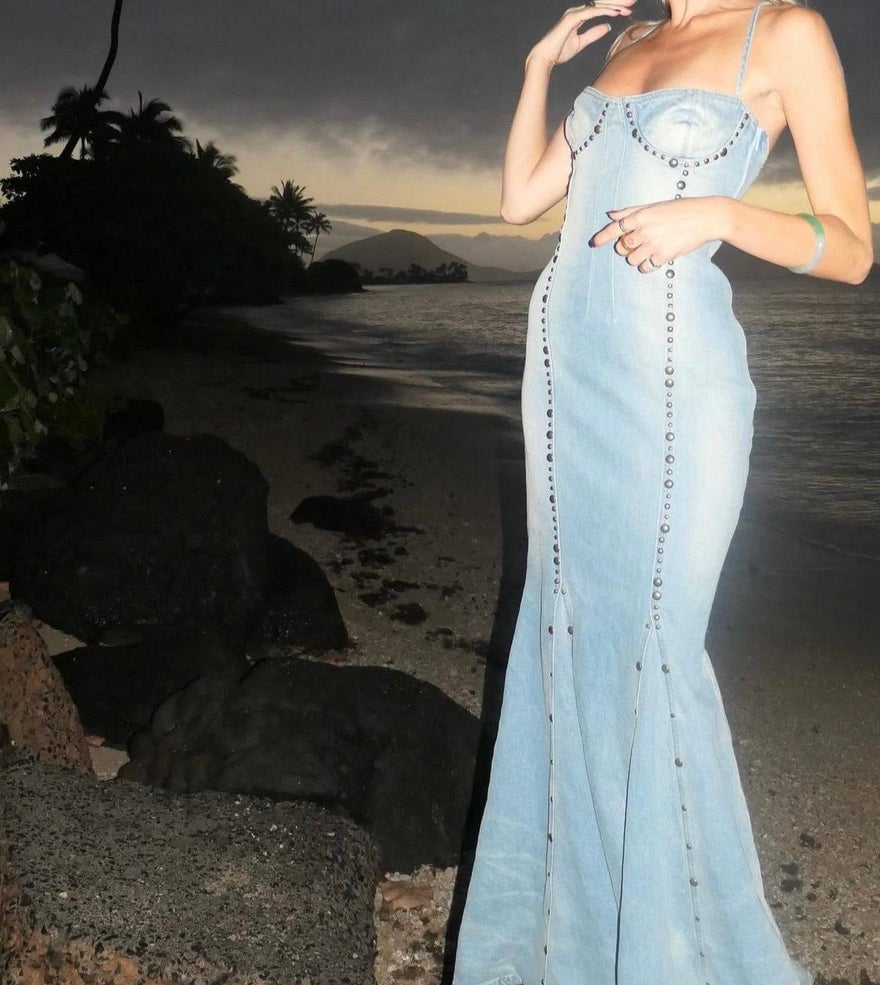 Blumarine Denim Studded Long Corset Dress photo 3