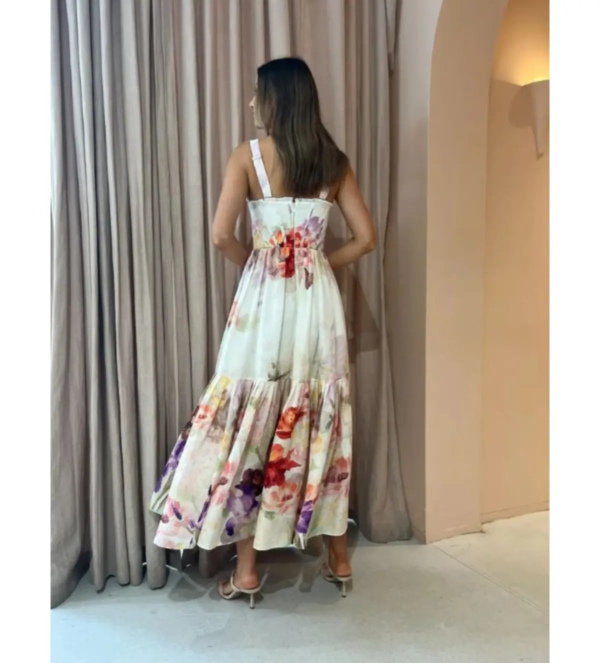 Leo Lin Rose Bustier Midi Dress Cascade Print Size AU 10 photo 4