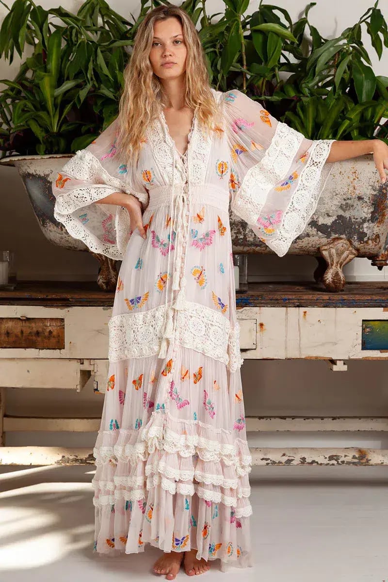 Fillyboo Madam Butterfly Embroidered Duster in Delicacy Size M photo 2