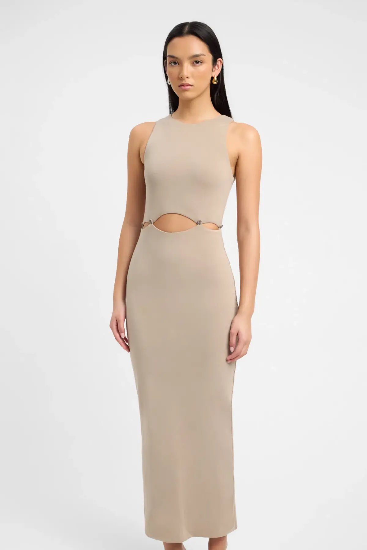 Kookai Taupe Lottie Button Detailing Midi Dress Brown Size 8 photo 3