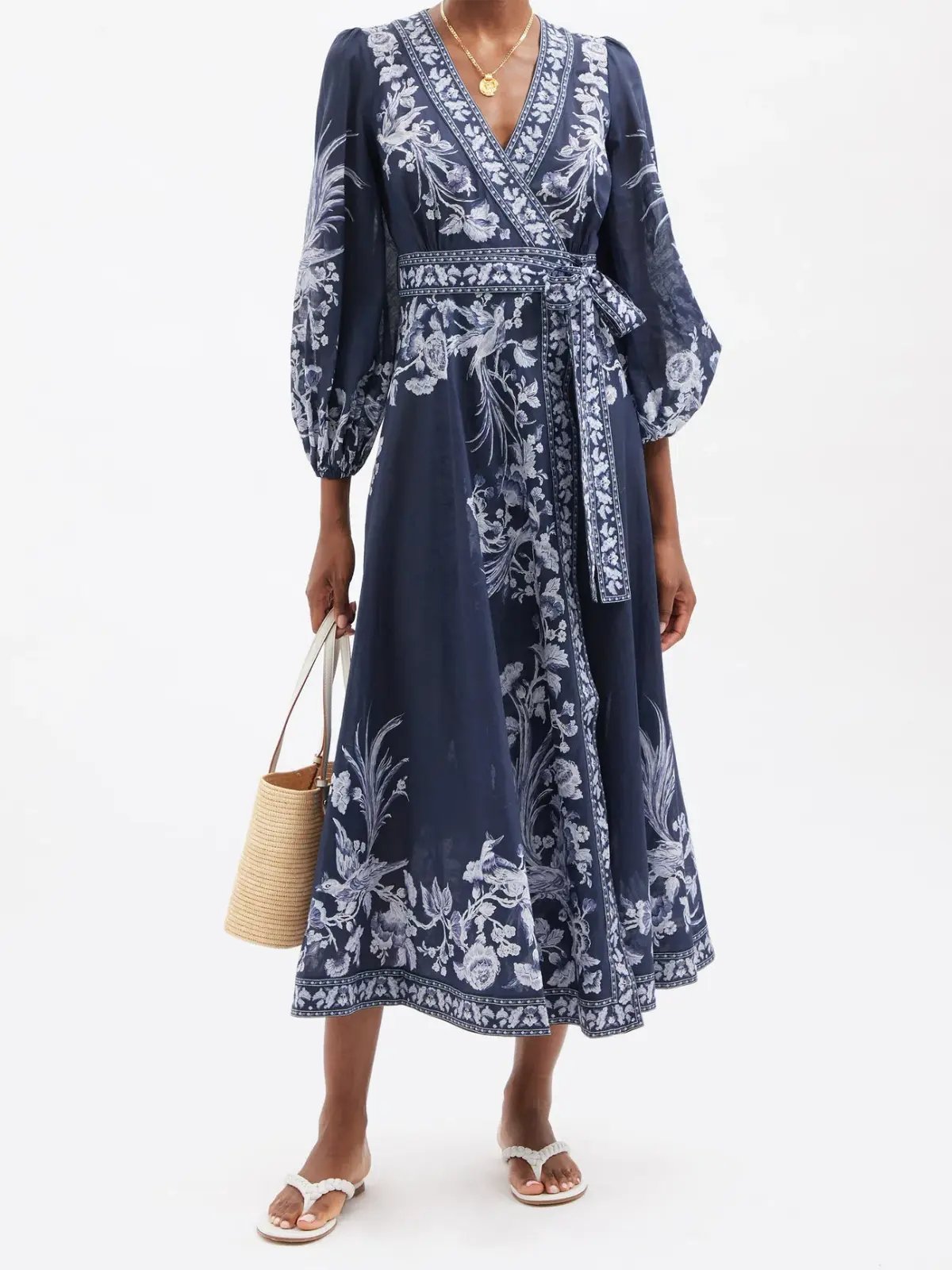 Zimmermann Aliane Floral Cotton Wrap Midi Dress Navy Size 14 photo 2