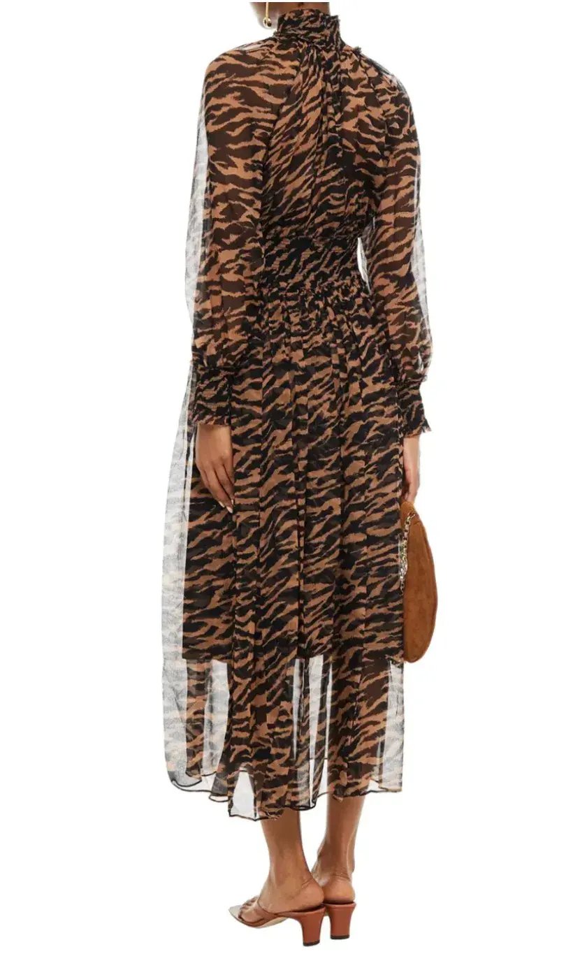Zimmermann Wavelength Shirred Midi Dress Animal Print Size 0/ AU 8 photo 2