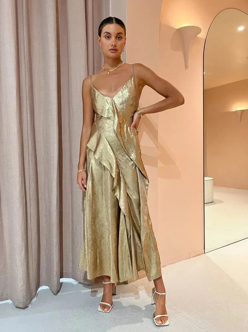 Acler Queensbridge Midi Dress Gold Size 10 photo 2