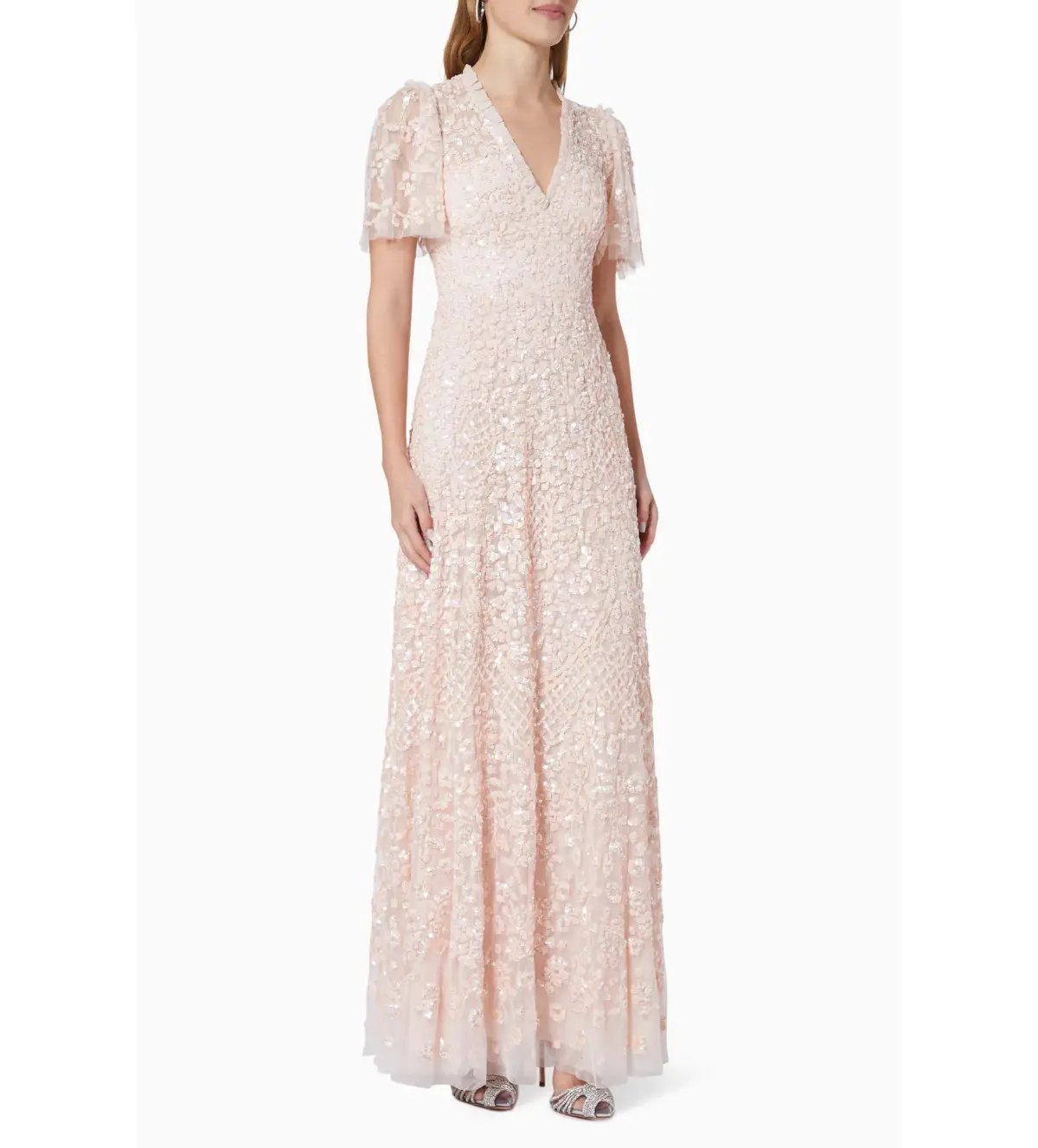 Needle and Thread Amalie Sequin V-Neck Gown Pale Pink in Size 8 photo 2