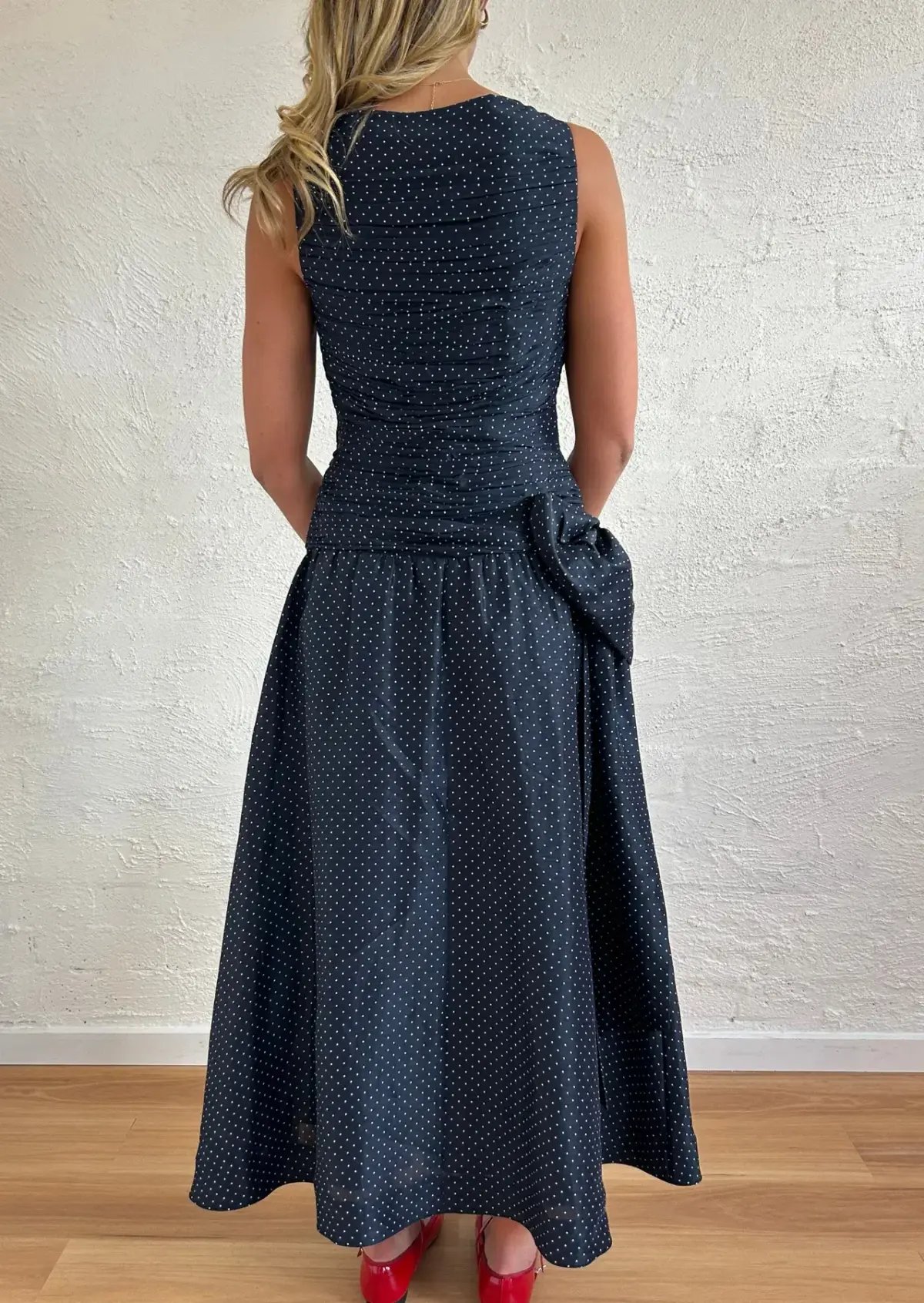 Lovaan Ophelia Dress Silk/Linen Royal Dot Size 10 photo 5
