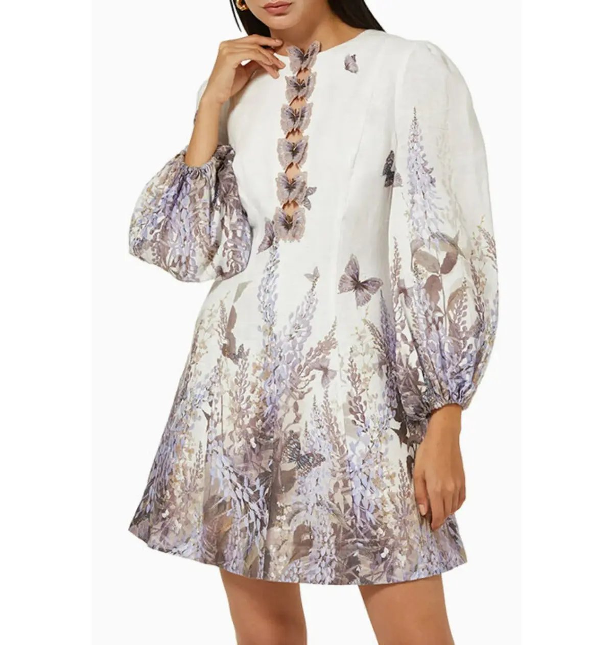 Zimmermann The Luminous Butterfly Mini Dress in Ivory Lavender Tea Size 2 / AU 12 photo 2