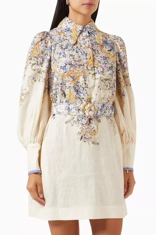 Zimmermann Tama Tunic Mini Dress In Linen Floral Size 0/AU 8 photo 2
