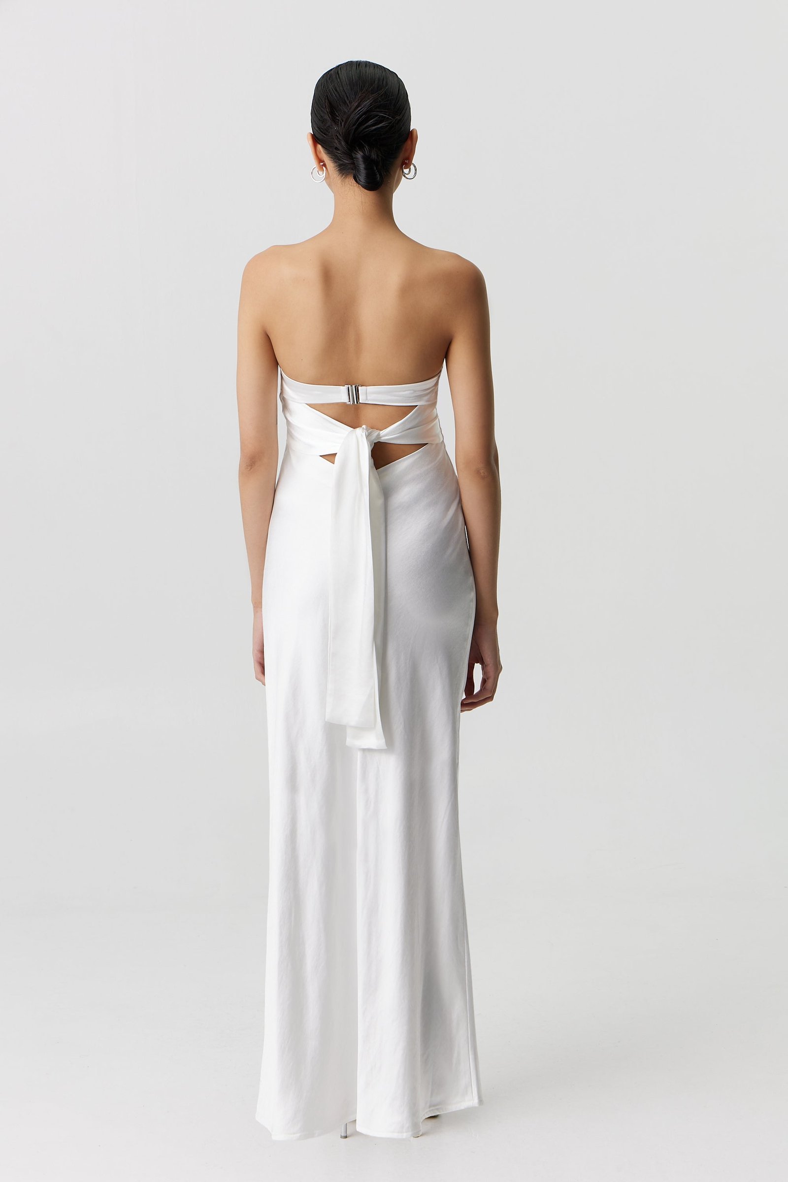THIRD FORM SATIN TIE BACK STRAPLESS MAXI DRESS - POWDER WHITE photo 3