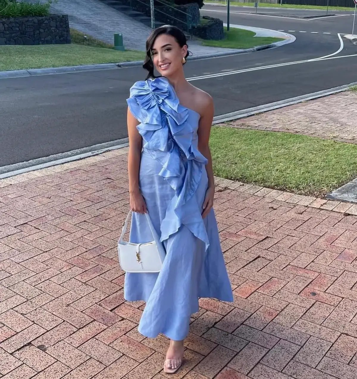 Aje Adelia Ruffle Midi Dress Light Sky Blue Size AU 16 photo 4