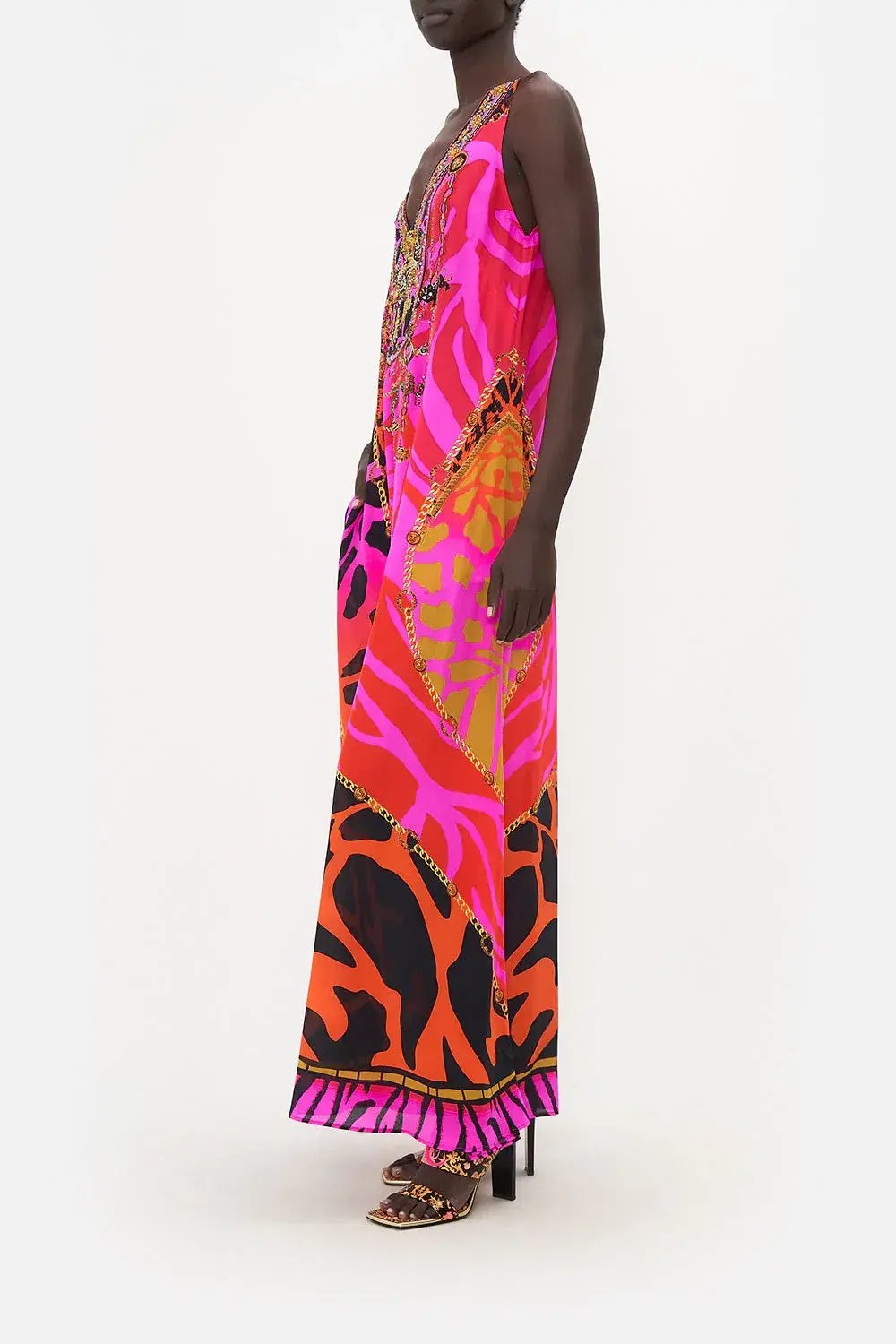 The Always Change Your Spots V Neck Flared Jumpsuit Pink Print Size S/Au 8 photo 2
