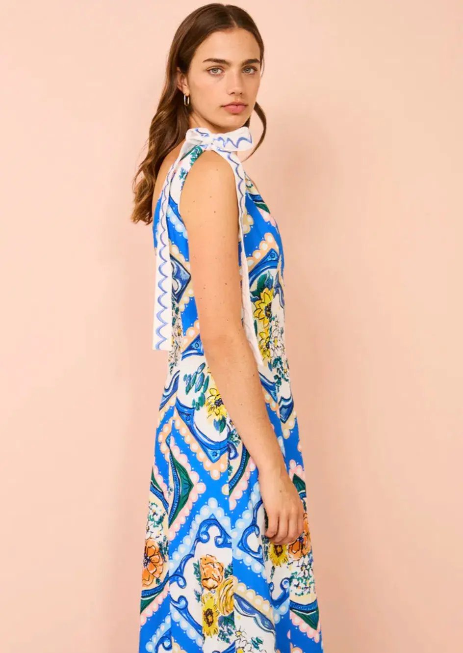 By Nicola Adocia Tie Shoulder Maxi Dress Azure Blue Floral Size 10 photo 2