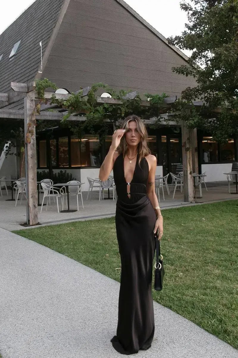 Misha Celine Mesh and Satin Gown Black Size 12 photo 3