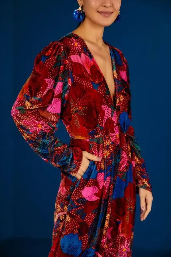Farm Rio Snake Velvet Jumpsuit Garden Red Size 12/L photo 3