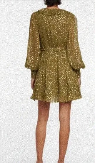 Zimmermann Lurex Wrap Mini Dress Khaki Size 1 / 10 AU photo 4