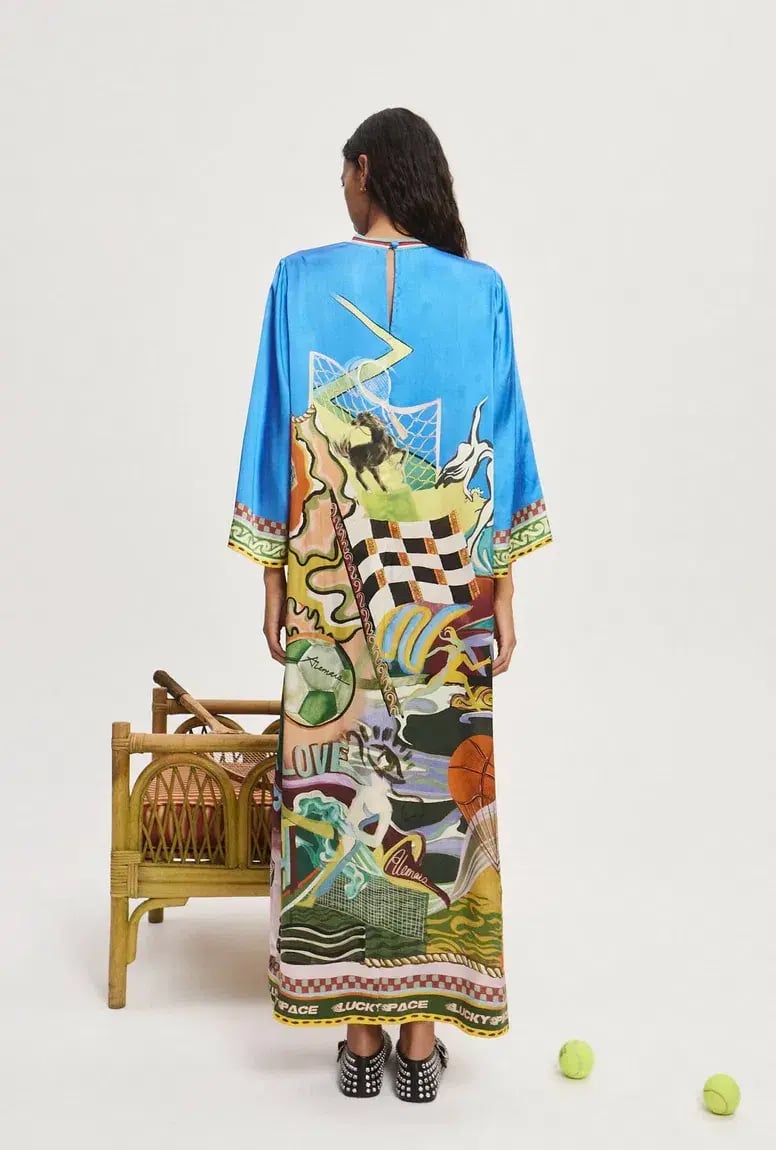 Alemais Lucky Pace Silk Midi Dress Print Size 16 photo 3