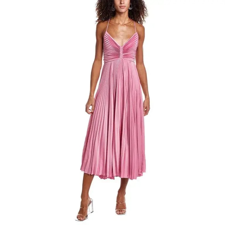 A.L.C. Gemini Pleated Tie Back Long Dress Chateau Rose Pink Size AU 10 photo 3