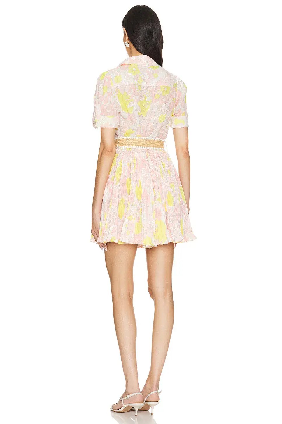 Zimmermann Size 1  Pop Pleated Mini Dress Pink/Yellow Floral Size 10 photo 3