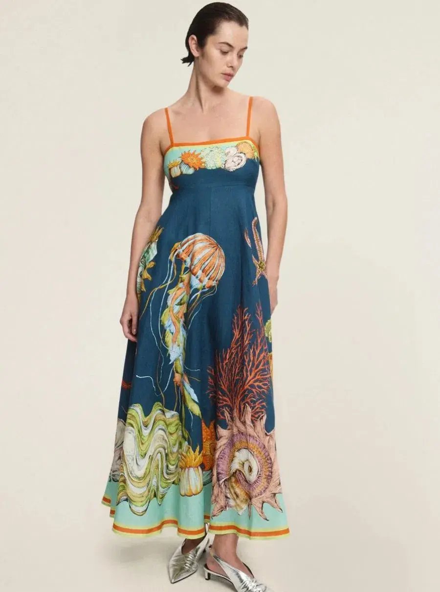 Alemais Dorian Sundress Blue Sea Print Size 10 photo 2