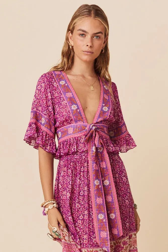 Spell And The Gypsy Sienna Cropped Blouse And Skirt  Set Fuchsia Size M/Au 10 photo 4