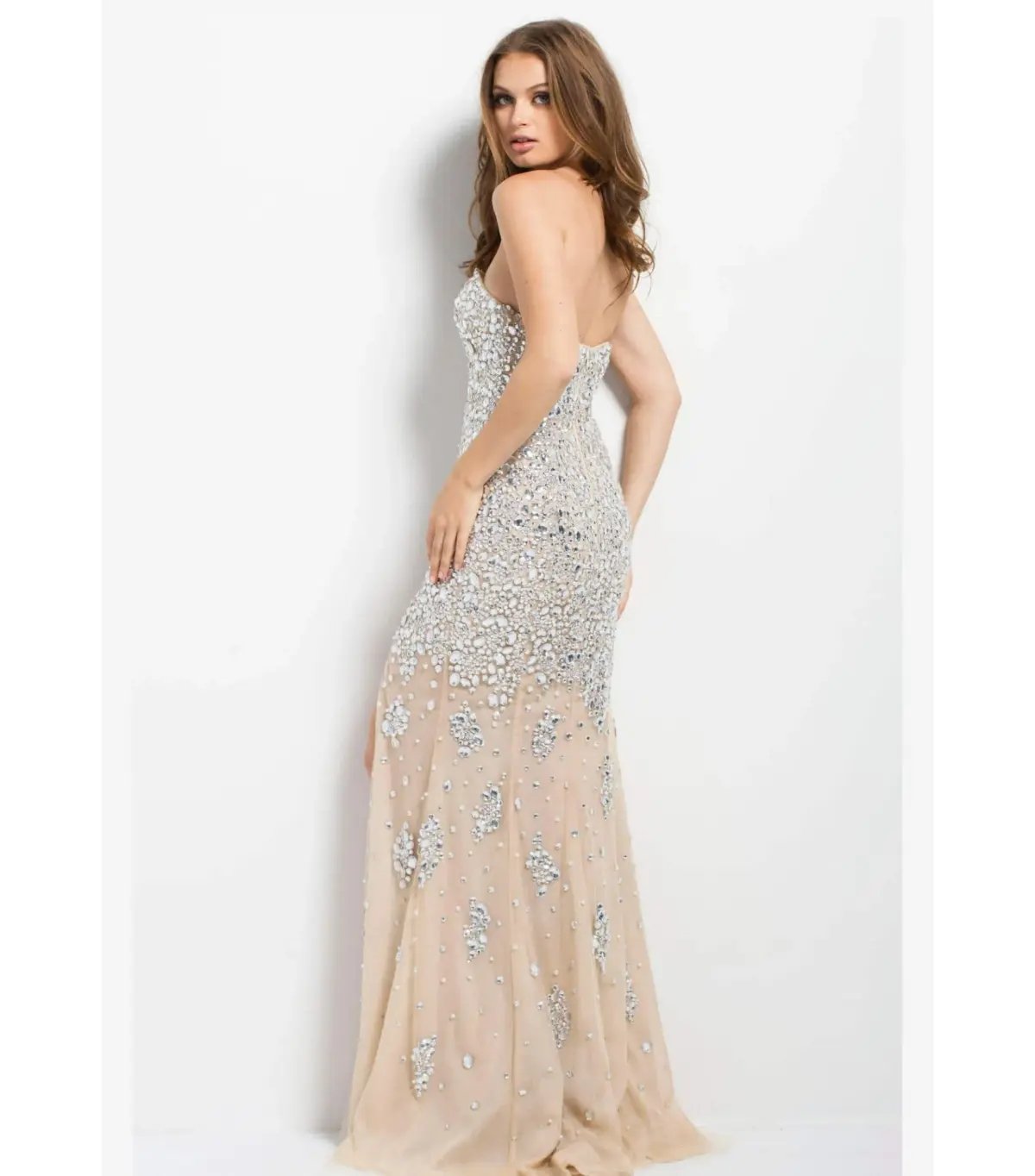 Jovani Strapless Crystal Gown Nude Beaded Size AU 6 photo 2