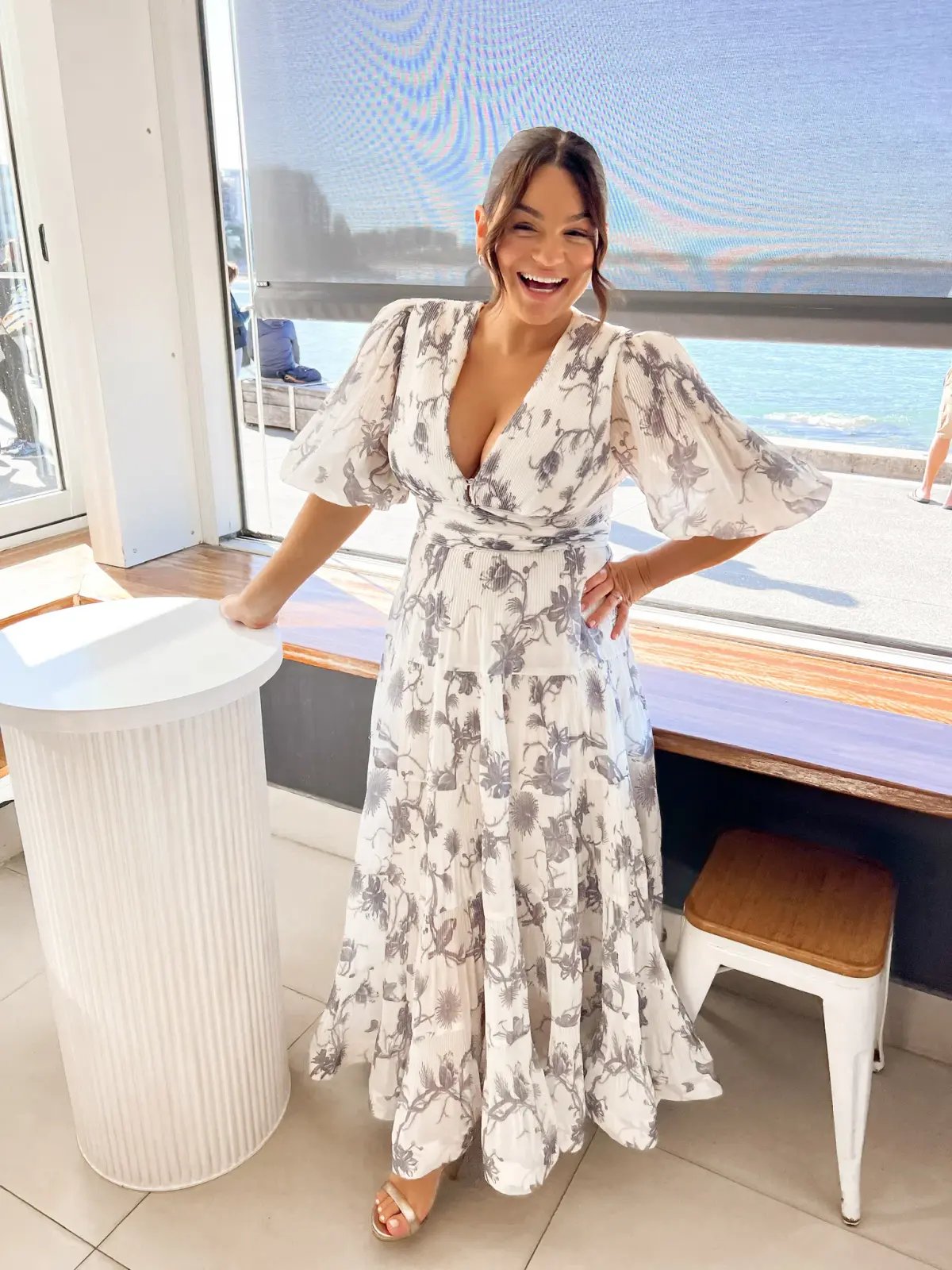 Zimmermann Pleated Midi Dress White Navy Floral Size 4/ Size AU 14 photo 3