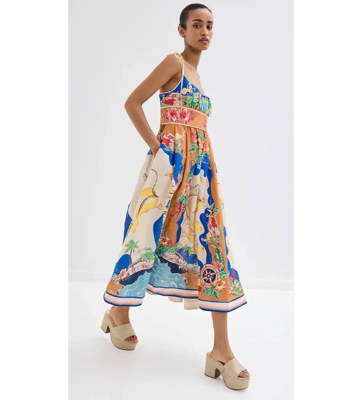 Zimmermann Alight Picnic Midi Dress Nautical Map Size 4 / AU 16 photo 2