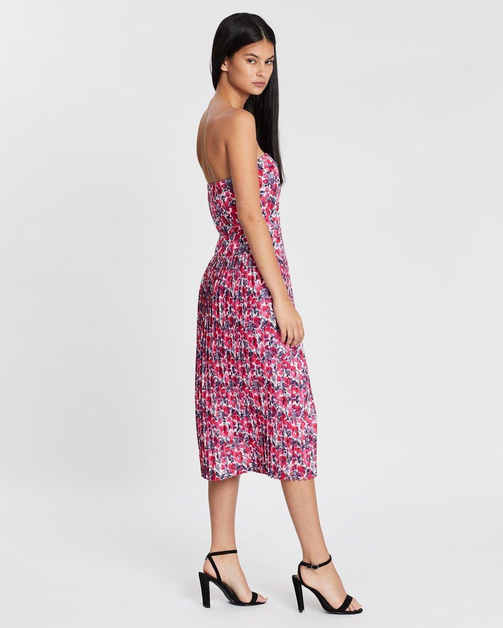 By Johnny Strapless Pleat Midi Dress in Crimson Cotton Candy Floral Size 6 photo 2