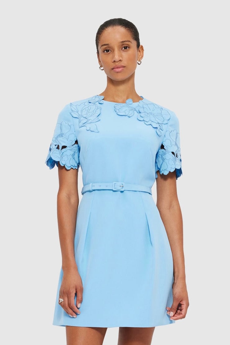 LEO LIN AURÉLIE APPLIQUÉ SHORT SLEEVE MINI DRESS - CORNFLOWER BLUE photo 4