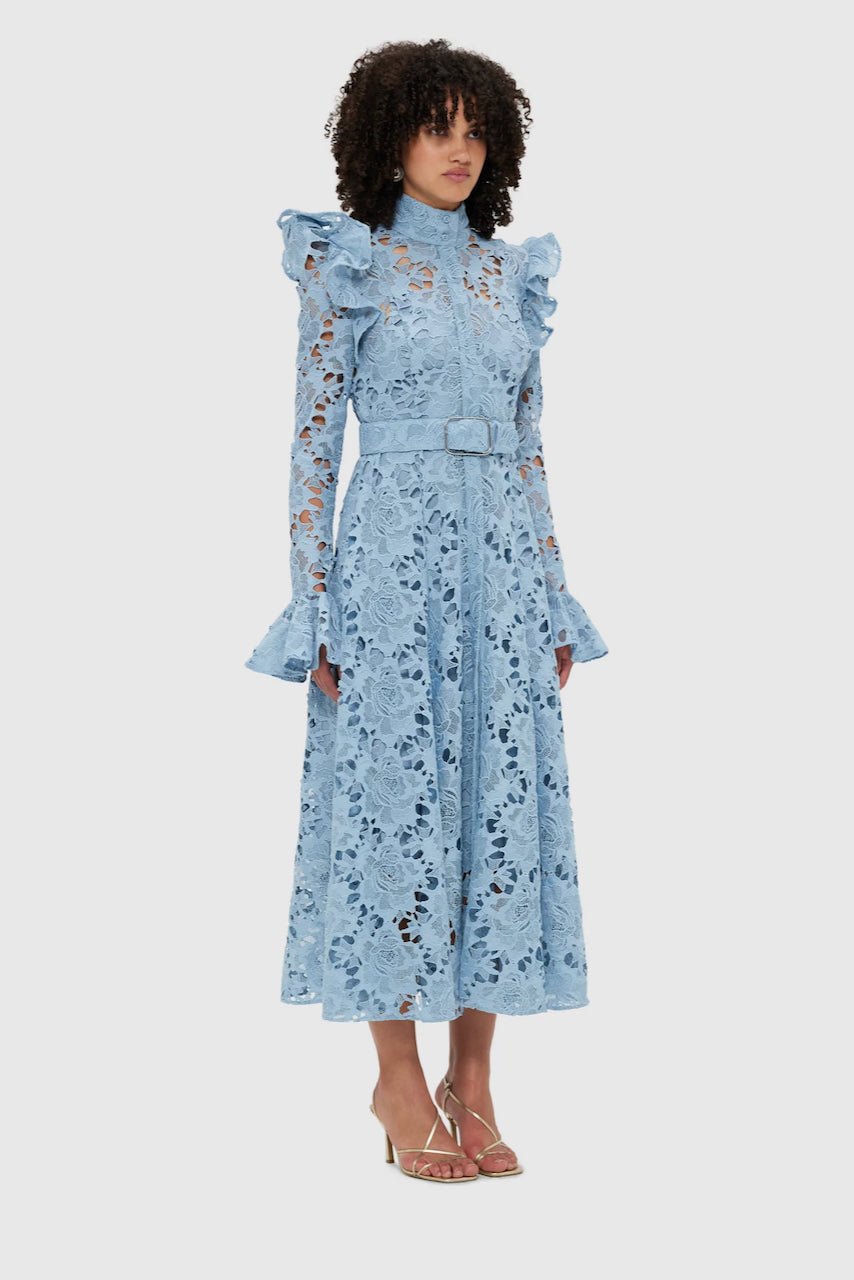 LEO LIN ALIYAH LACE BUTTERFLY SLEEVE MIDI DRESS - POWDER BLUE photo 6