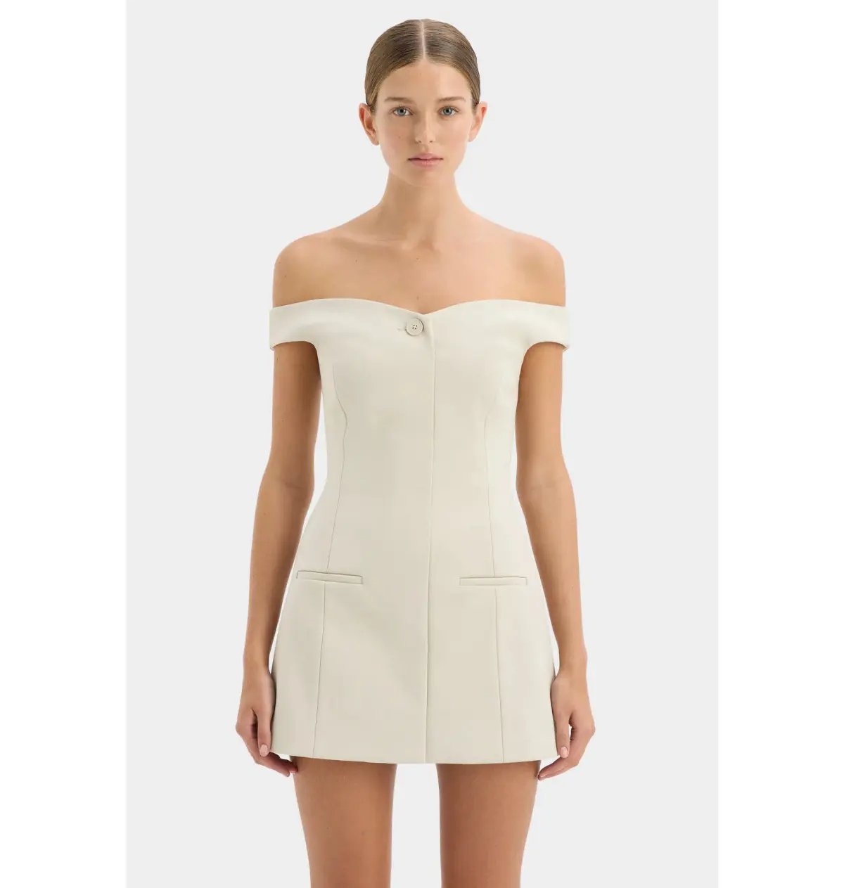 SIR THE LABEL Sandrine Off Shoulder Tailored Mini Dress ECRU Size 0 / AU 6 photo 3