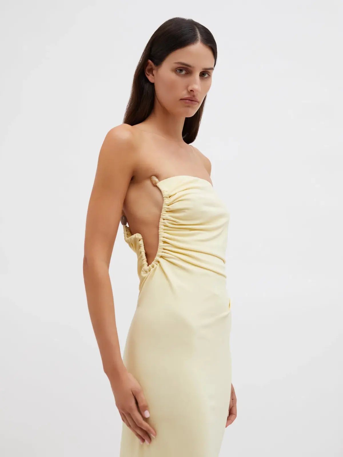 Christopher Esber Odessa Arced Side Strapless Gown Butter Size 6 photo 4