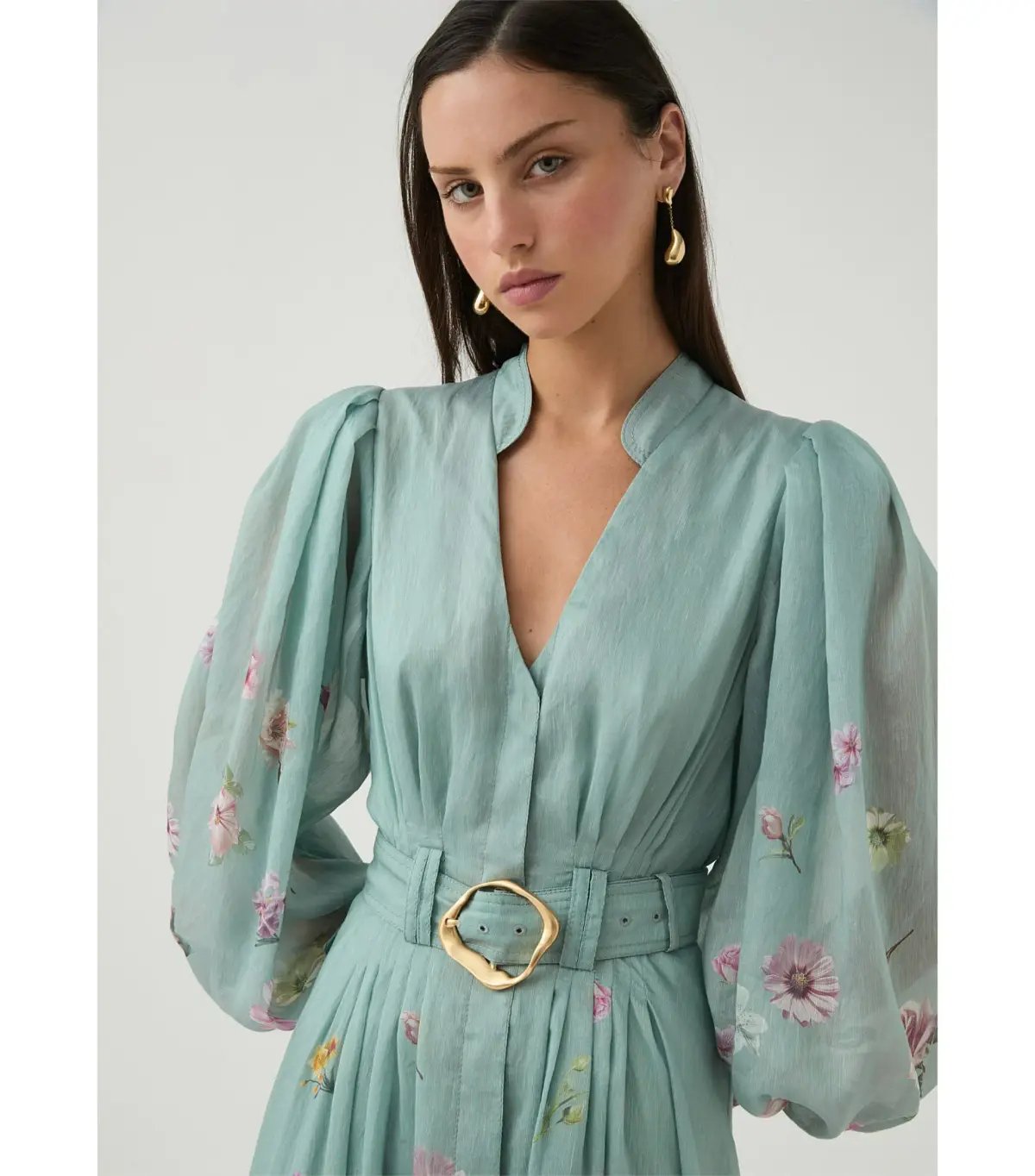Aje Fleur Shirt Dress Mist Collage Floral Size 10/M photo 3