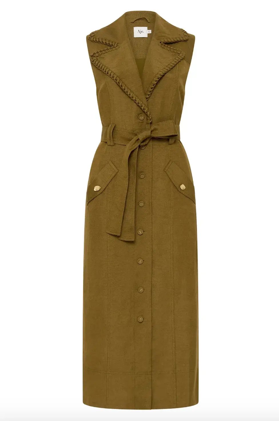 Aje Encompass Utility Midi Dress in Deep Olive Size 8 photo 4