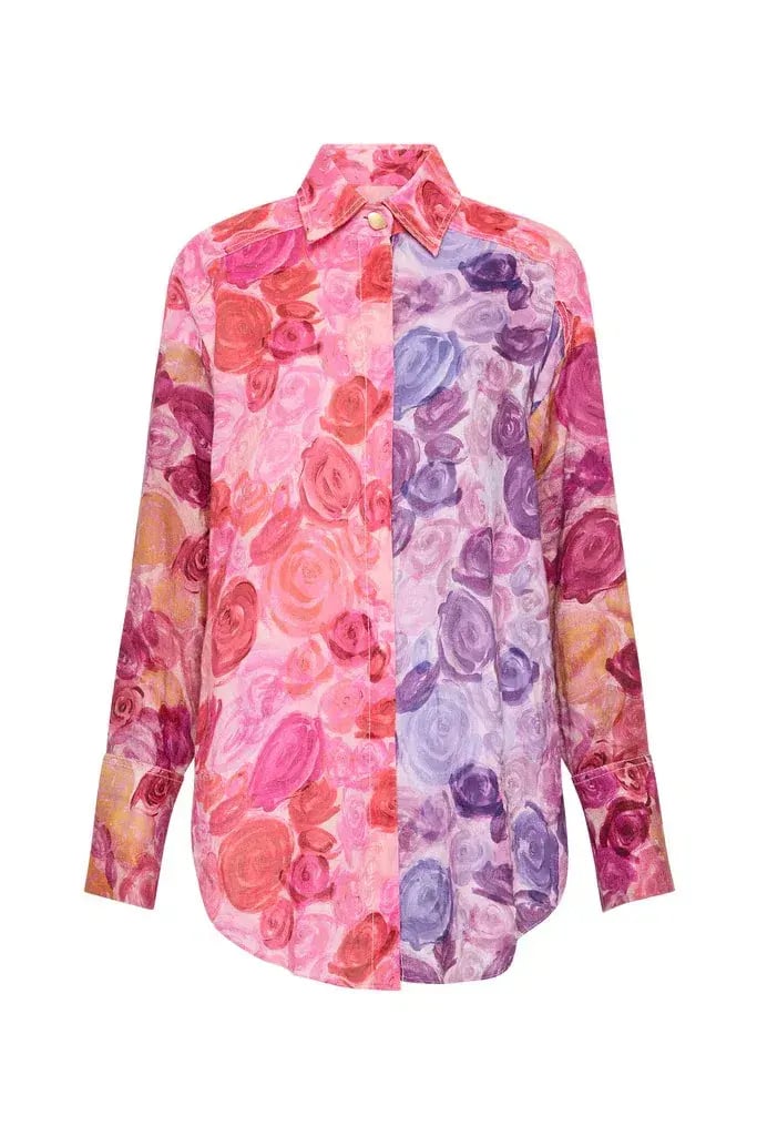 Aje Vision Oversized Linen Shirt Kaleidoscopic Rose Size 14 photo 4