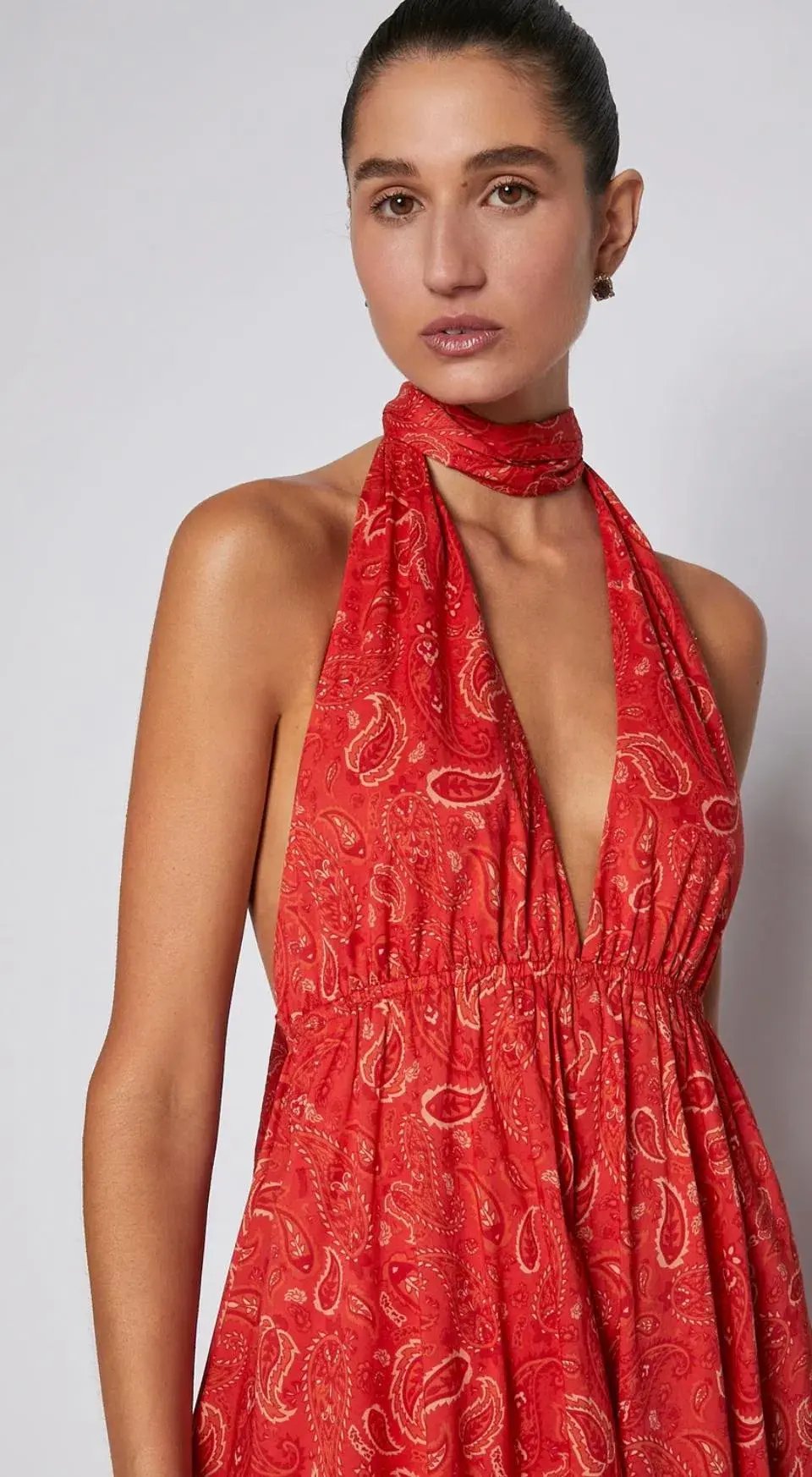 Scanlan Theodore Cotton Paisley Halter Dress Red Size AU 6 photo 3