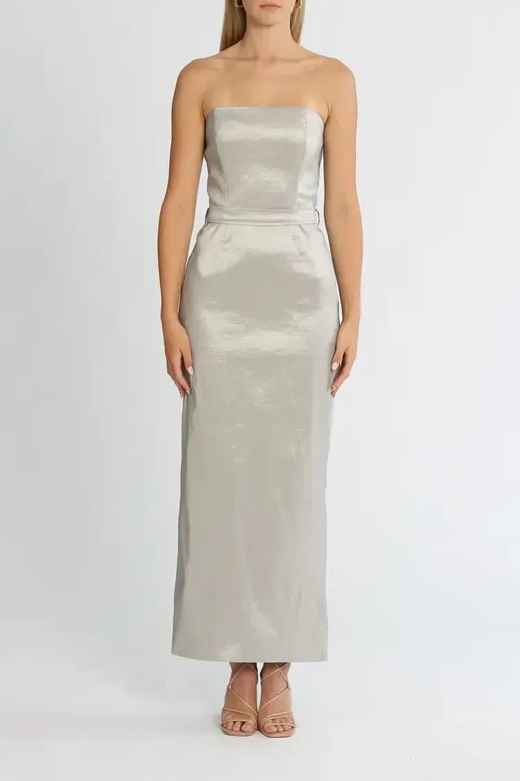 Elle Zeitoune Fitted Strapless Dress in Silver Size 14 photo 2