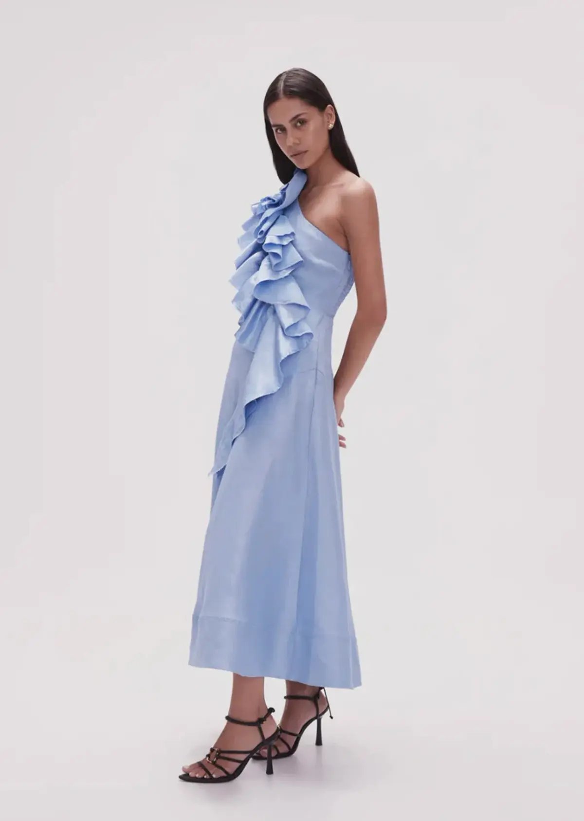 Aje Adelia Ruffle Midi Dress Blue Size 10 photo 2
