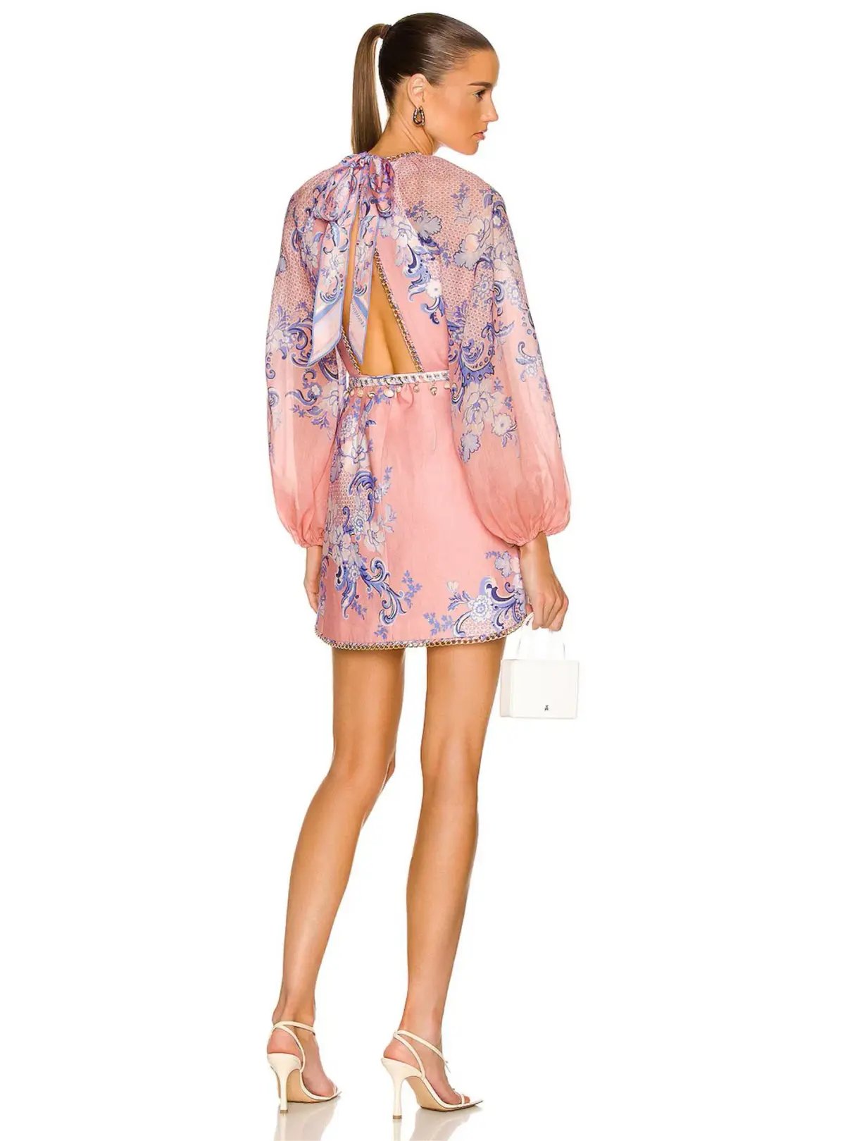 Zimmermann Postcard Mini Dress Swirl Floral Coral Print Size 0 / Au 8 photo 2