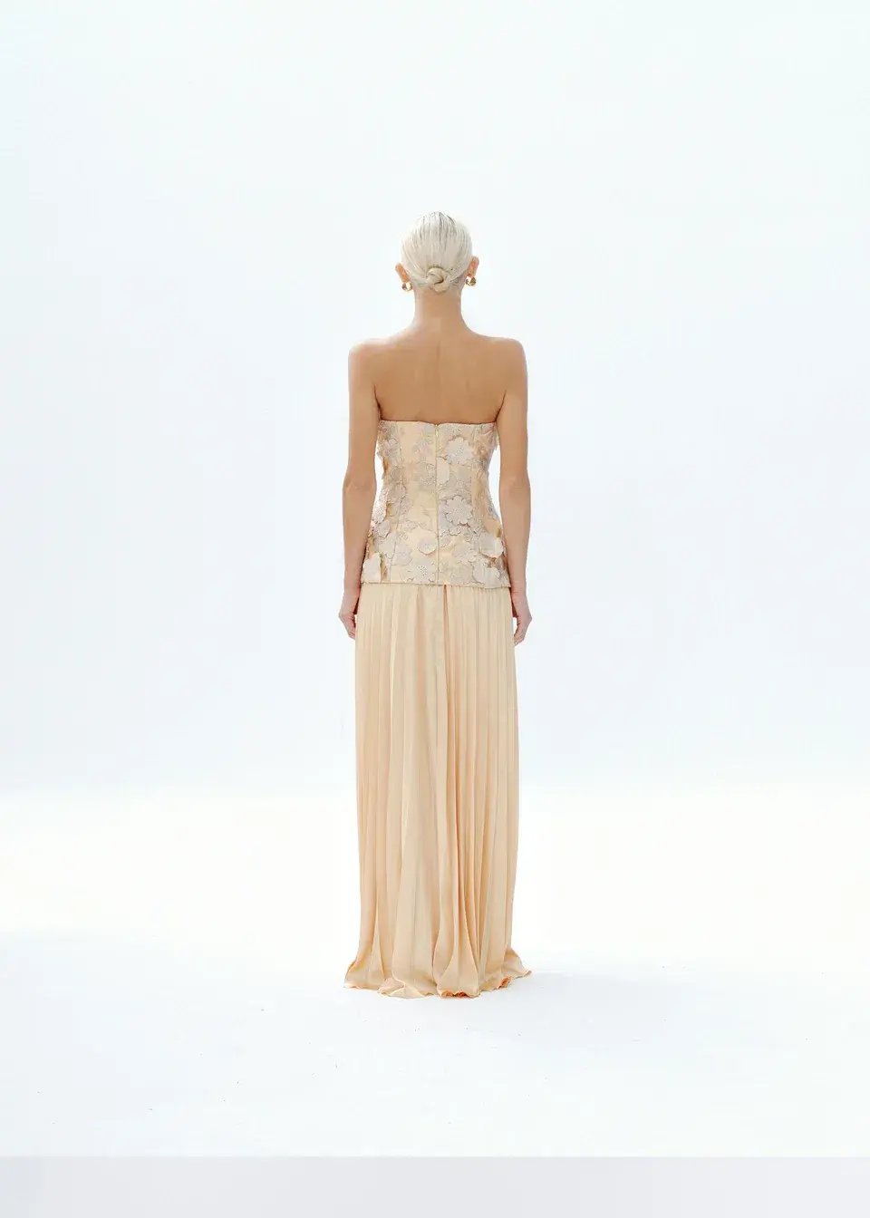 Justin Tong Cascade Pleated Gown Gold Size 10 photo 2