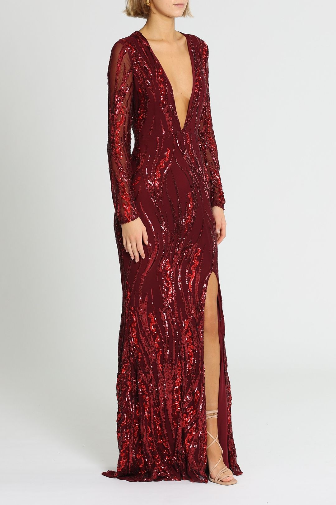 Deep V Plunge Dress - Wine photo 2