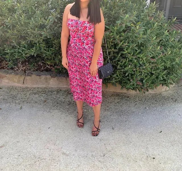 By Johnny Strapless Pleated Midi Dress Floral Size 12 photo 2